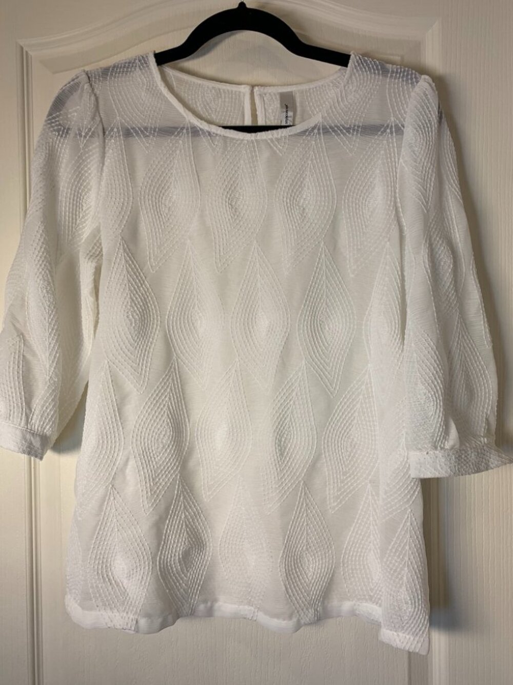 Soyaconcept White‎ Textured Sheer Blouse 3/4 Sleeves Boho Romantic Size S Light